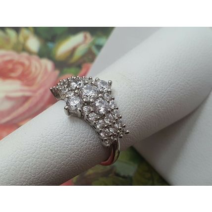 Rhombus Cluster Ring Made With Swarovski Zirconia Size L½ Platinum 925 Silver