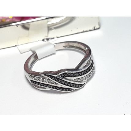 Black & Natural White Diamond .13ctw 5 Row alternating Sterling Silver Ring19957