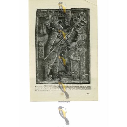 Mayan High-Priest Sacrificing to God Kukulkan, Mexico, Book Illustration, 1909