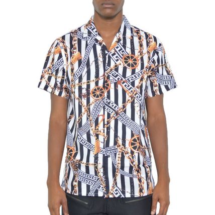Mens Gold Chain Status Print Button Down Shirt