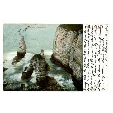3 Postcards Flamborough Cathedral Rocks; King & Queen Rocks; Bridlington Storm