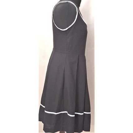 Black Linen Mix Contrast Edging Fit and Flare Dress Petite 10 - 12 UK