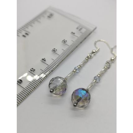 Aurora Borealis Long Dangle Earrings Silver Plated Hooks