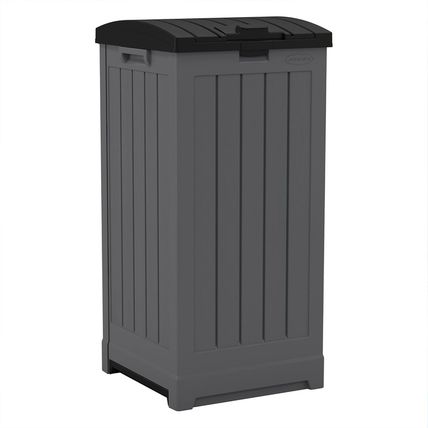 Suncast Trash Hideaway 39 Gallon Outdoor Trash Can Patio or Deck Waste Bin with
