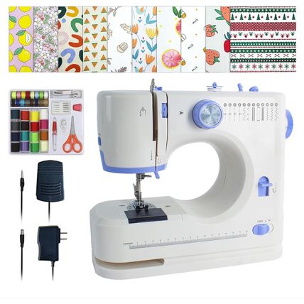Sewing Machine for Beginners with 20 Pcs Fabric and 32 Pcs Sewing Threads Kit,Po