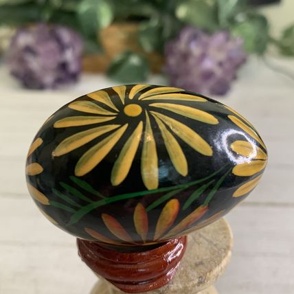 VTG Wooden Easter Egg Ukrainian Pysanky Pisanky Pysanka Hand Painted With Stand