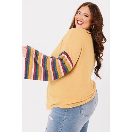 Yellow Serape Striped Bell Sleeve Plus Size Top