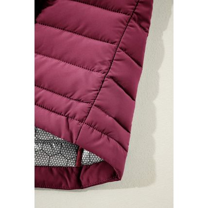 Burgundy Plush Collared Quilted Zipped Puffer Vest