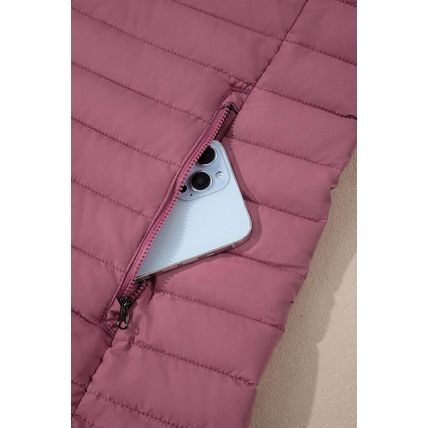 Burgundy Solid Color Quilted Zip-up Puffer Jacket