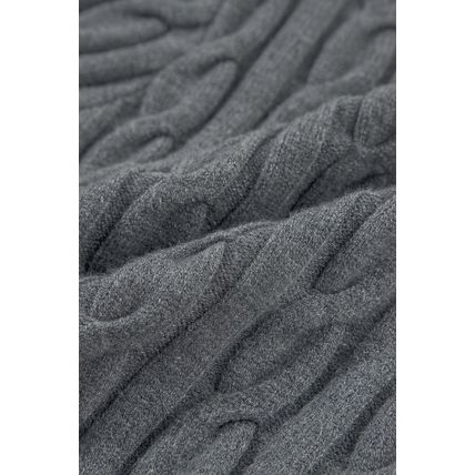 Medium Grey Color Contrast Ribbed Edge Cable Knit V Neck Sweater