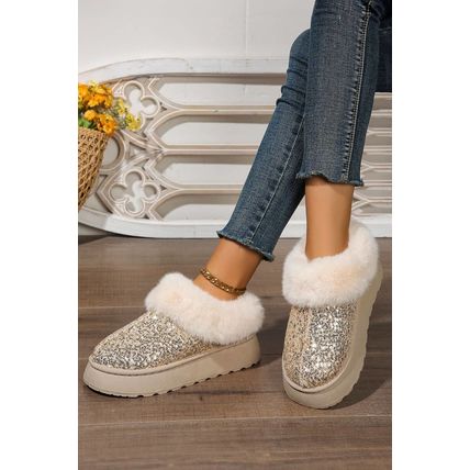 Gold Sequin Plush Lined Thick Sole Snow Boots