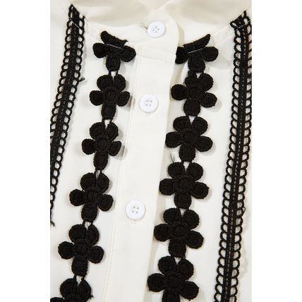 Beige Floral Embroidered Stand Neck Buttoned Shirt