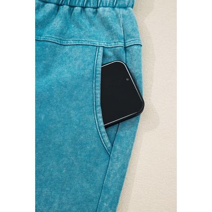 Lapis Mineral Wash Lace-up High Waist Raw Hem Patched Pocket Pants