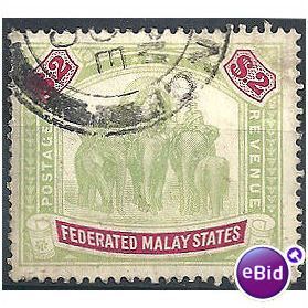 Federated Malay States 1907 SG49 $2 Green & Carmine Fine Used.