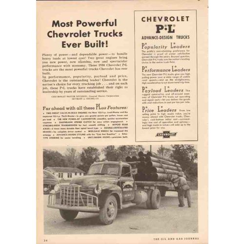 chevrolet 1950 p-l powerful trucks j r robinson houston tx vintage ad