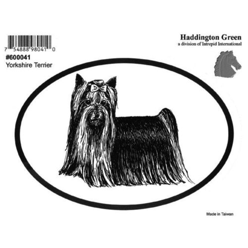 Dog Breed Oval Vinyl Car Decal Black & White Sticker - Yorkshire Terrier