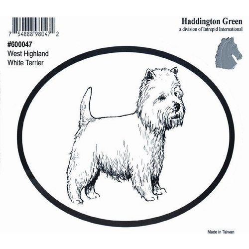 Dog Breed Oval Vinyl Car Decal Black & White Sticker West Highland White Terrier