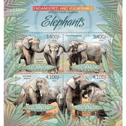 UGANDA 2012 SHEET MNH ELEPHANTS ELEFANTES ELEFANTI ELEFANTEN WILDLIFE 2B