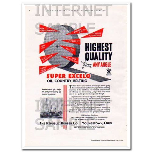 REPUBLIC RUBBER COMPANY 1934 oil country belting vintage ad