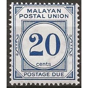Malayan Postal Union 1948 D13 20c Blue Postage Due Unmounted Mint.