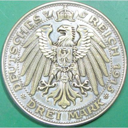 1915, 3Mark, Germany. Challenge Coin, Souvenir. REPLICA. 35a.