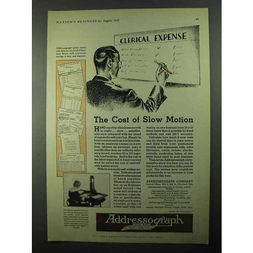 1931 Addressograph Company Ad - Cost of Slow Motion