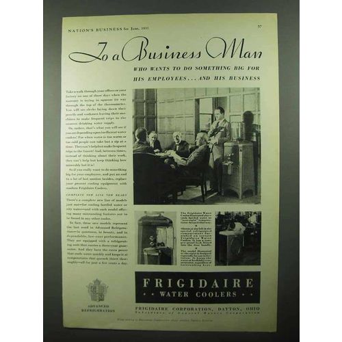 1931 Frigidaire Water Cooler Ad - To A Business Man