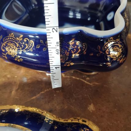 Vintage Imperia Limoges French Cobalt 22K GOLD Trinket Box W/ Courting Couple