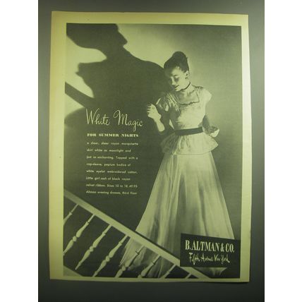 1945 B. Altman & Co. Dress Ad - White Magic for summer nights