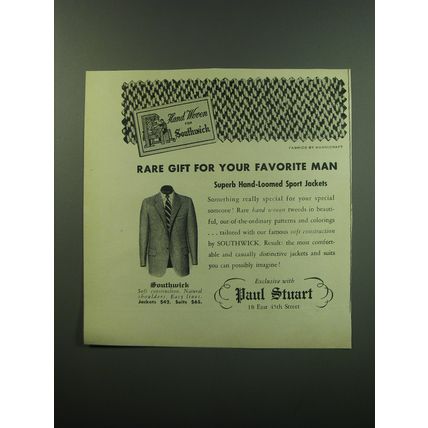 1949 Paul Stuart Southwick Sport Jacket Ad - Rare gift for your favorite man
