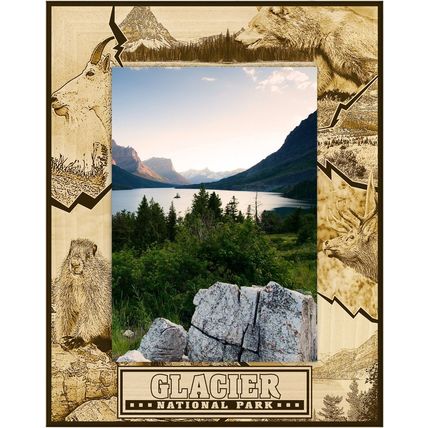 Glacier National Park Montage Laser Engraved Wood Picture Frame Portrait 3 x 5