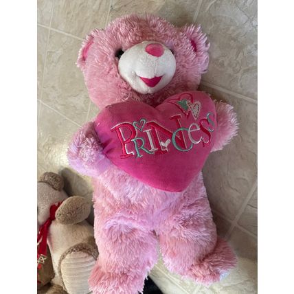 Super Cute Pink DanDee Stuffed Teddy Bear with Princess Heart 2014 19" Sweet