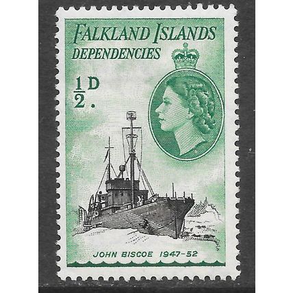 FALKLAND ISLANDS DEPENDENCIES SUPPLY SHIP JOHN BISCOE QE2 SGG26 MINT