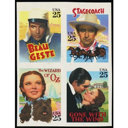 2448a, Mint NH 25¢ Imperforate Block of Four Movie Stamps - Stuart Katz