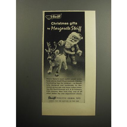 1957 Steiff Toys Advertisement - Santa and Reindeer - Christmas gifts