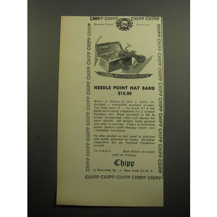 1957 Chipp Fashion Ad - Needle point hat band