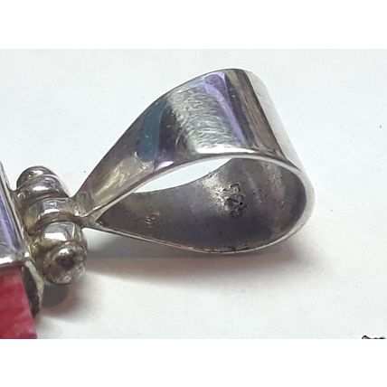 Estate Polish rectangular Red Jasper diagonal lined Sterling Silver Pendant19533