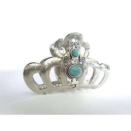 Hair claw clip turquoise blue stone textured silver metal western style