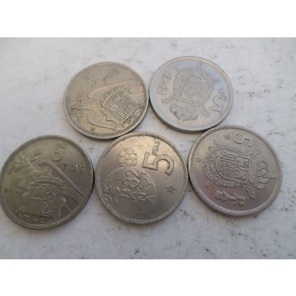 Spain - 10 differently dated - 5 pesetas coins - date run 1973 / 1982