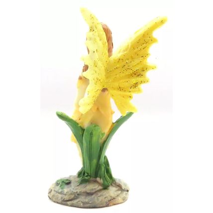 Sitting Fairy Ornament Figurine Yellow Dress & Yellow Wings 8.3 CM Gift Collect