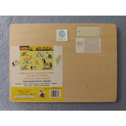 MELISSA & DOUG HANDCRAFTED PETS SOUND PUZZLE SHAPED PEG PIECES CAT DOG HORSE +
