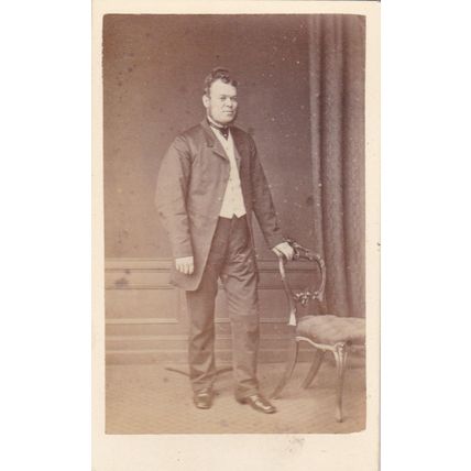 VICT.CDV PHOTO,MAN STOOD BY CHAIR. BY THOMAS LATCHM0RE, HITCHIN