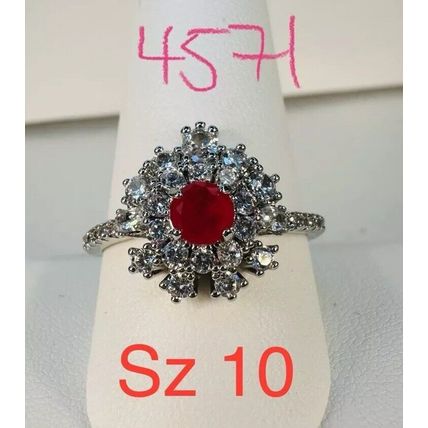 Ring Bomb Party Sz10 RBP Radiant Red Gem & Colorless Accents Rhodium P Jewelry