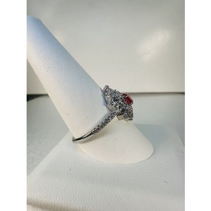 Ring Bomb Party Sz10 RBP Radiant Red Gem & Colorless Accents Rhodium P Jewelry