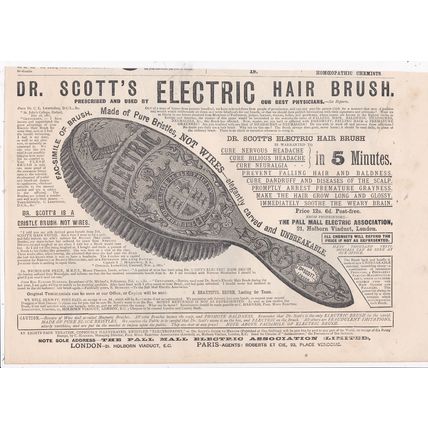 1883 DR SCOTTS ELECTRIC HAIR BRUSH MAGAZINE ADVERT