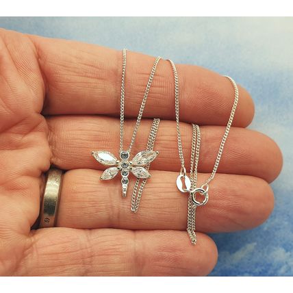 Vintage Italian 925 Sterling Silver & Cubic Zirconia Butterfly Pendant Necklace