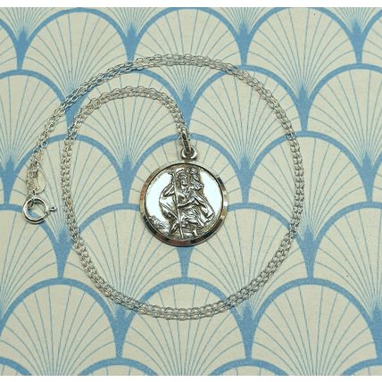 Vintage 925 Sterling Silver St Christopher Medallion Pendant Necklace