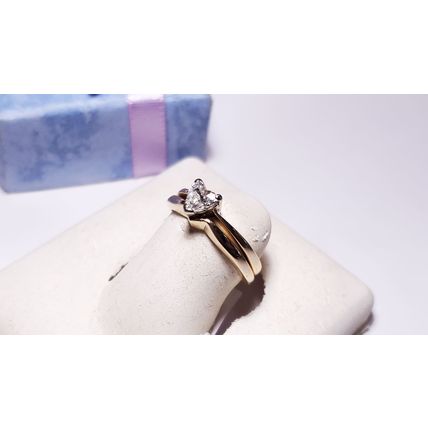 Estate .45ct Heart cut Natural Diamond 14Kt 2Tone SI3 H 14Kt Y/G Bridal Set22449