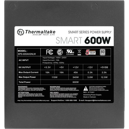 Thermaltake SMART 600W ATX 12V V2.3/EPS 12V 80 plus Certified Active PFC Power S