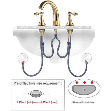 Beelee Gold Solid Brass Widespread Bathroom Faucet 3 Hole Two Handle Deck Mounte